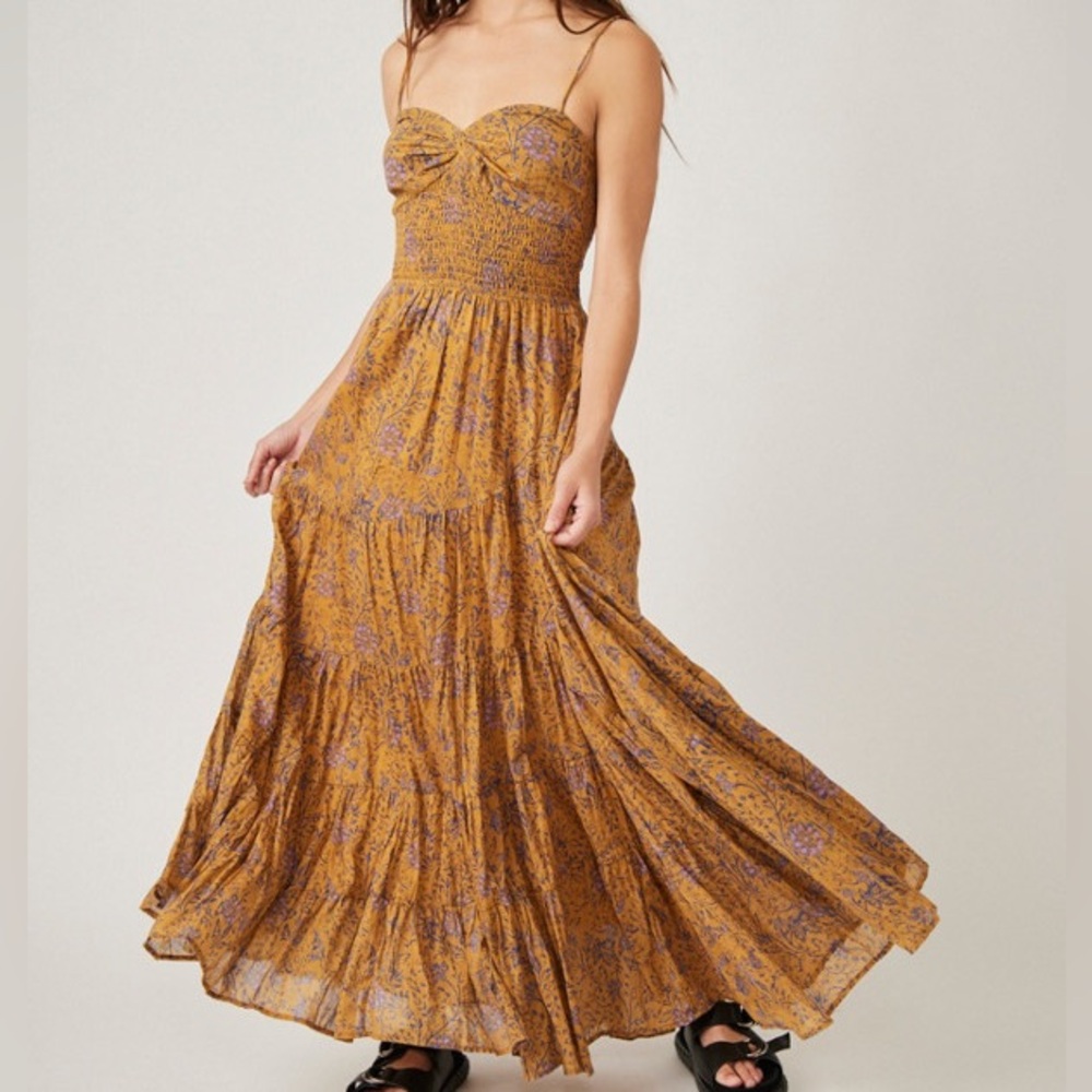 Free People Floral Maxi Dress in Mustard and Purple
